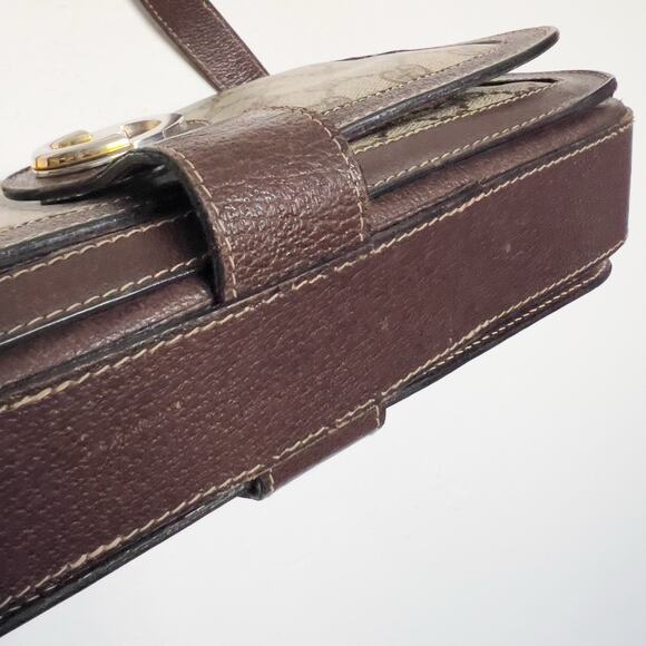 Vintage Gucci Bag Shoulder Purse Brown Monogram Logo Tan 70s 80s Flap - Picture 11 of 16